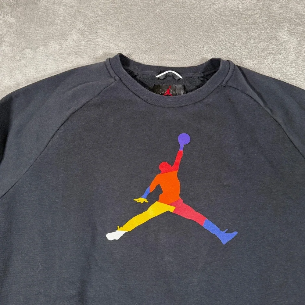 Air Jordan Rainbow Jumpman Sweatshirt Mens‎ XL Black Crewneck Fleece AV0044-010